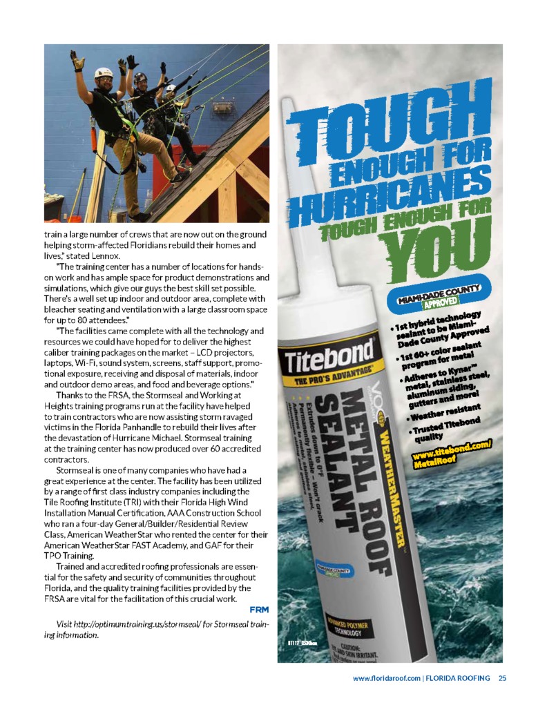 As seen in FRSA Florida Roofing Magazine | Stormseal Installer Accreditation Training